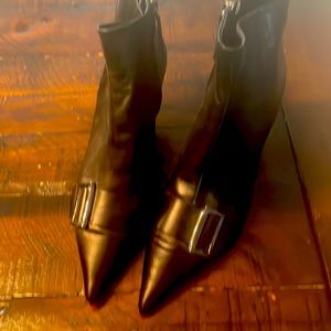 Zara black leather booties with buckle